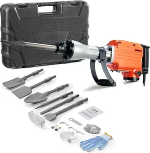 Demolition Jack Hammer Concrete Breaker, 1400/2200/3500W Heavy Duty Electric Hammer 2/4/6 Chisel Bit with Gloves, 360°C Swiveling Front Handle for Trenching and Breaking Holes