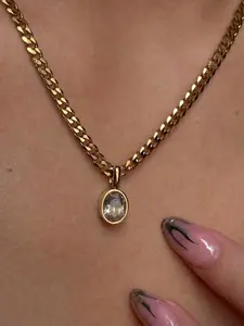Stainless Steel Artificial Zircon Pendant Necklace, Cuban Link Chain, Fashion Jewelry for Party, Daily Clothing Decor, Trendy All-match & Exquisite Jewelry for Birthday Gift