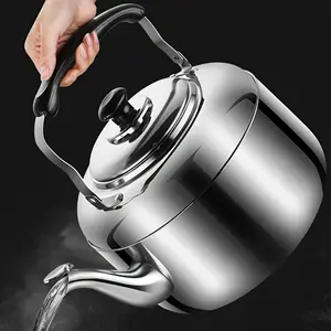 1pc 1.06gal Stainless Steel Tea Kettle, Commercial Large Capacity Kettle, Whistle Pot, Tea Pot, Induction Cooker, Gas Stove, Kettle Drinkware Jugs