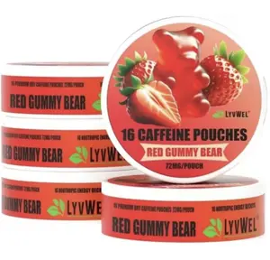 5 Pack Red Gummy Bear 72mg Caffeine Pouches - 16 pouches per pack New Sport Energy beverage
