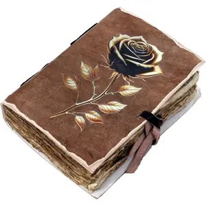 Elegant Rose Leather Journal Floral Notebook  Growth Mystical Blossoming Golden Black Rose Diary for Women Girls  Antique Notebook for Writing and Gifting 5x7 inches