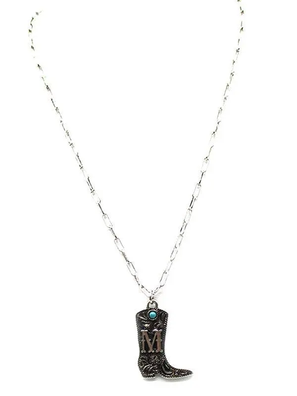 Western Cowboy Boots Turquoise Initial Necklace: M