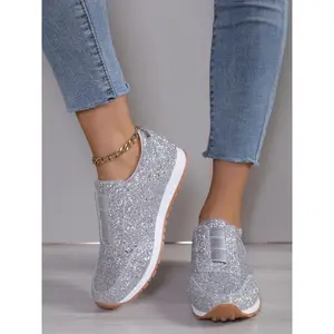 Women’s Shiny Sequined Sneakers, Low-Top Casual Shoes, Slip-On Style for All Seasons, Perfect for Everyday Wear