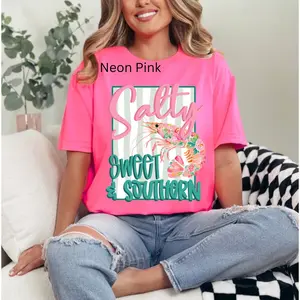 Salty Sweet Southern, Floral Shrimp Coastal, Preppy Beach, Summer Art T-shirt