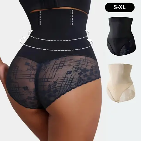 Women's Elegant Lacy Floral Knitting Shapewear Briefs - 1-3 Packs, Cheeky Cut, Tummy Control, Hip Lift, Postpartum Support, Breathable Mesh, Toggle, No Padding, Cold Wash, No Bleaching, Do Not Iron