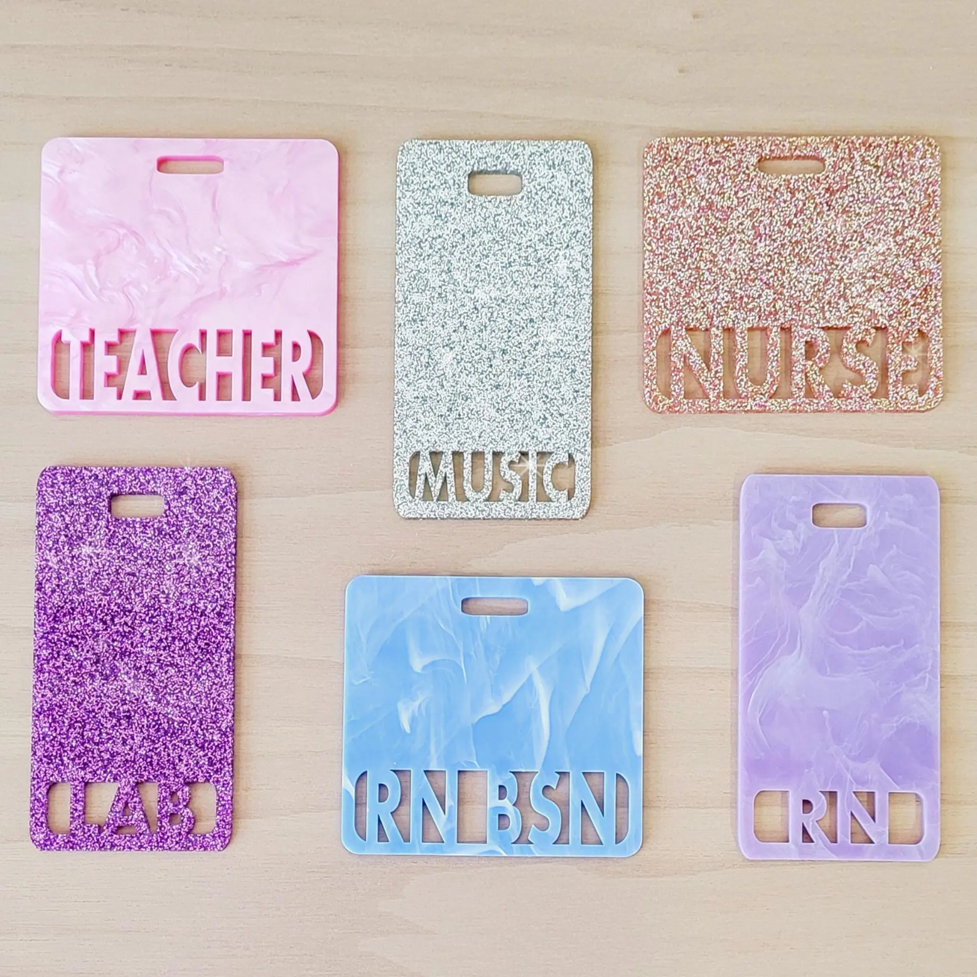 Custom Badge Buddy ID Holder, Enter Your Title on the Cute Acrylic and Glitter Acrylic Badge Holder