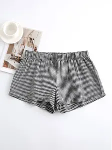 Summer New Arrival Fashion Plaid Print Sporty Shorts, Women's Casual Loose-Fit Elastic Waist Short Pants, Street Style Daily Wear