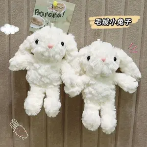 Cute White Floppy Ear Bunny Plush Keychain, Fluffy Rabbit Bag Charm, Kawaii Animal Pendant