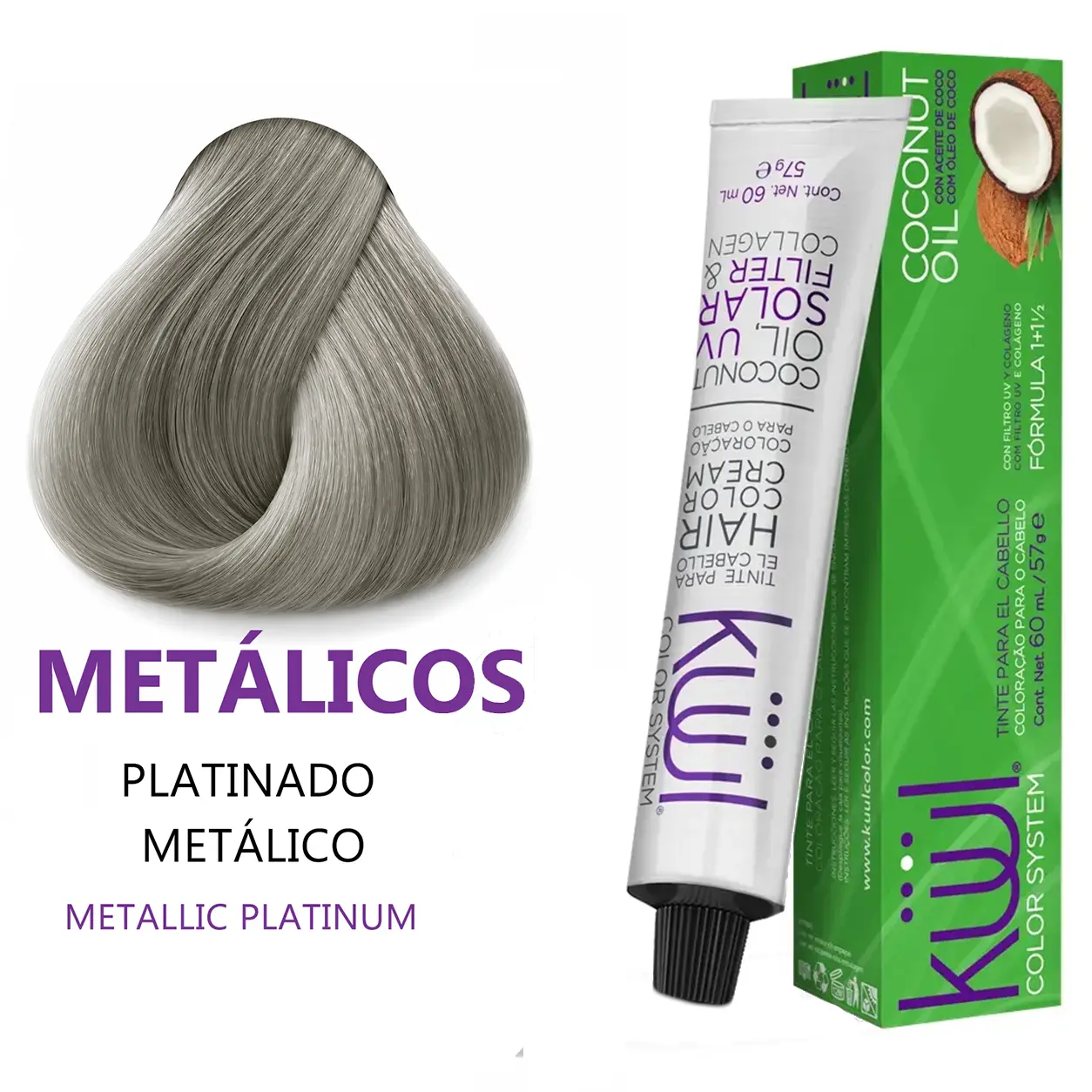 Kuul Color System [ Metálicos ] Platinado Metálico | Platinum Metallic | Tinte Para El Cabello | Permanent Hair Dye | 3.04 fl oz / 90 ml