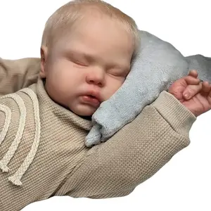 Realistic Reborn Baby Doll Soft Touch Body Blonde Hair Hand Painted 3D Light Brown Sleeping Newborn Ideal for Teens Christmas Birthday Easter Gifts