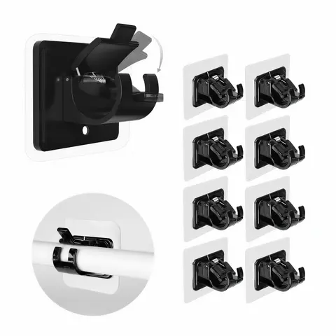 8-Piece ABS+Stainless Steel Modern Lightweight Removable Adhesive Hooks, No-Drill Transparent Waterproof Plastic Curtain Rod Brackets, 3kg Load Capacity for Bathroom/Decoration Functional Use