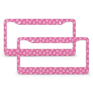 Pink Floral License Plate Frame, Cute Car Decor, y2k Groovy Car Accessories for Women, Gen Z Car Bumper