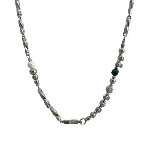 Women's Modern Retro Chunky Beaded Chain Necklace - Geometric Metal-Coated, 17.7in Adjustable Chain with 2in Extender, Fade-Resist Shine, Standout Style Y2K Alt Fashion Jewelry, Perfect Anniversary Gift, Chunky Necklaces for Daily Wear
