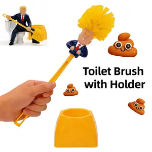 Funny Toilet Brush & Holder Set – with Strong Nylon Bristles Hilarious Gag Prank Gift Bathroom Scrubber, Durable, Make Toilet Great Again, White Elephant Gift for Friends, Dad