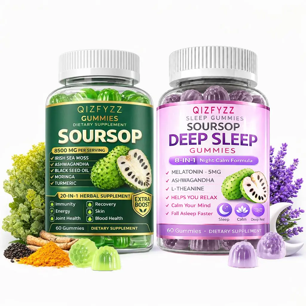 'summervibes Soursop Deep Sleep Gummies + Herbal Super Dual-Effect Set | 8-in-1 Sleep Formula + 20-in-1 Capsules | Melatonin, Ashwagandha, L-Theanine, Moringa, Turmeric | Vegan & Non-GMO,summerwins