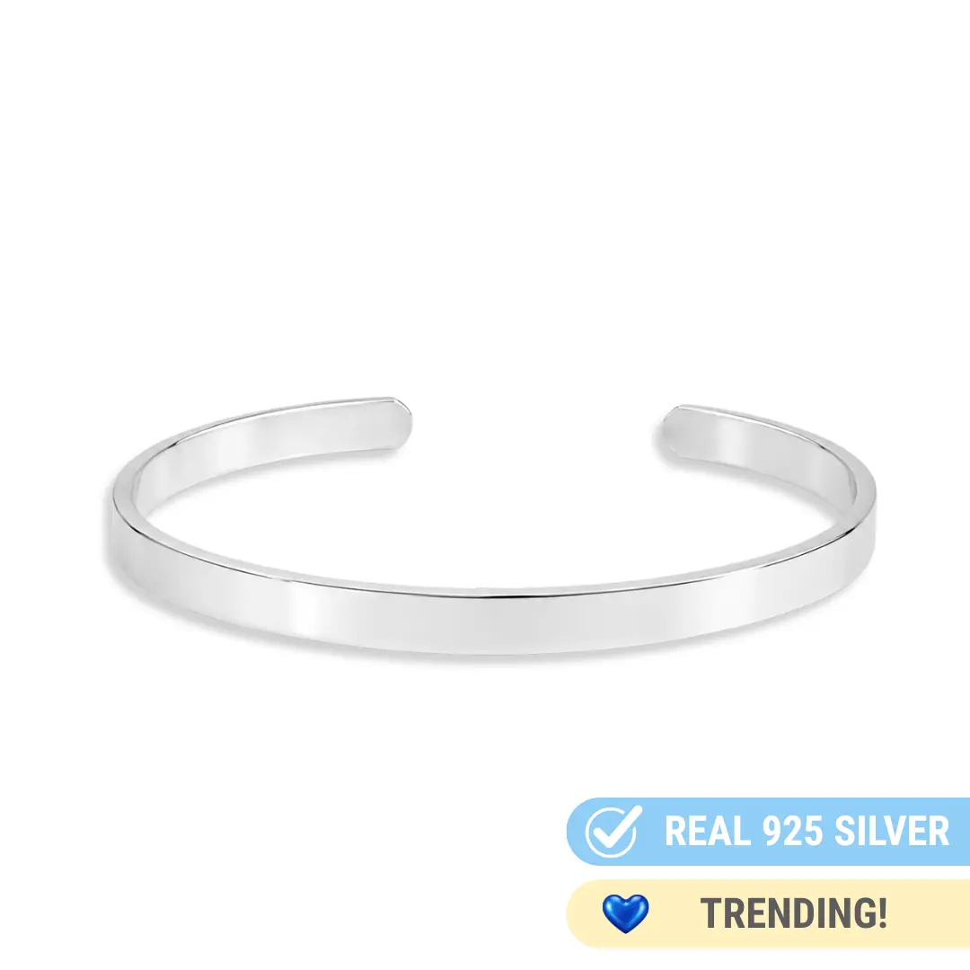925 STERLING SILVER SQUARE EDGE HIGH POLISH CUFF BRACELET -4.6MM