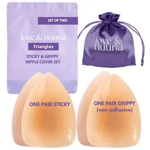 love & nuuna Triangle Nipple Covers Two Pairs - Sticky & Grippy Cakes - Adhesive & Non-Adhesive Set - Waterproof Pasties