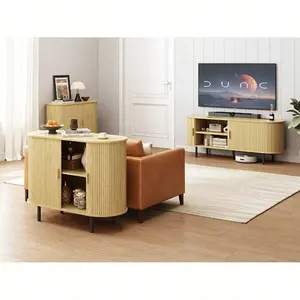 Modern Fluted Sideboard Cabinet with Sliding Door, Wood Buffet Cabinet with Adjustable Shelf, Accent Coffee Bar Console Table for Entryway, Kitchen (Walnut)