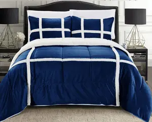 Mocassi 3 Piece Sherpa Stripe Pattern Softest Reversible  Micro-Suede Comforter