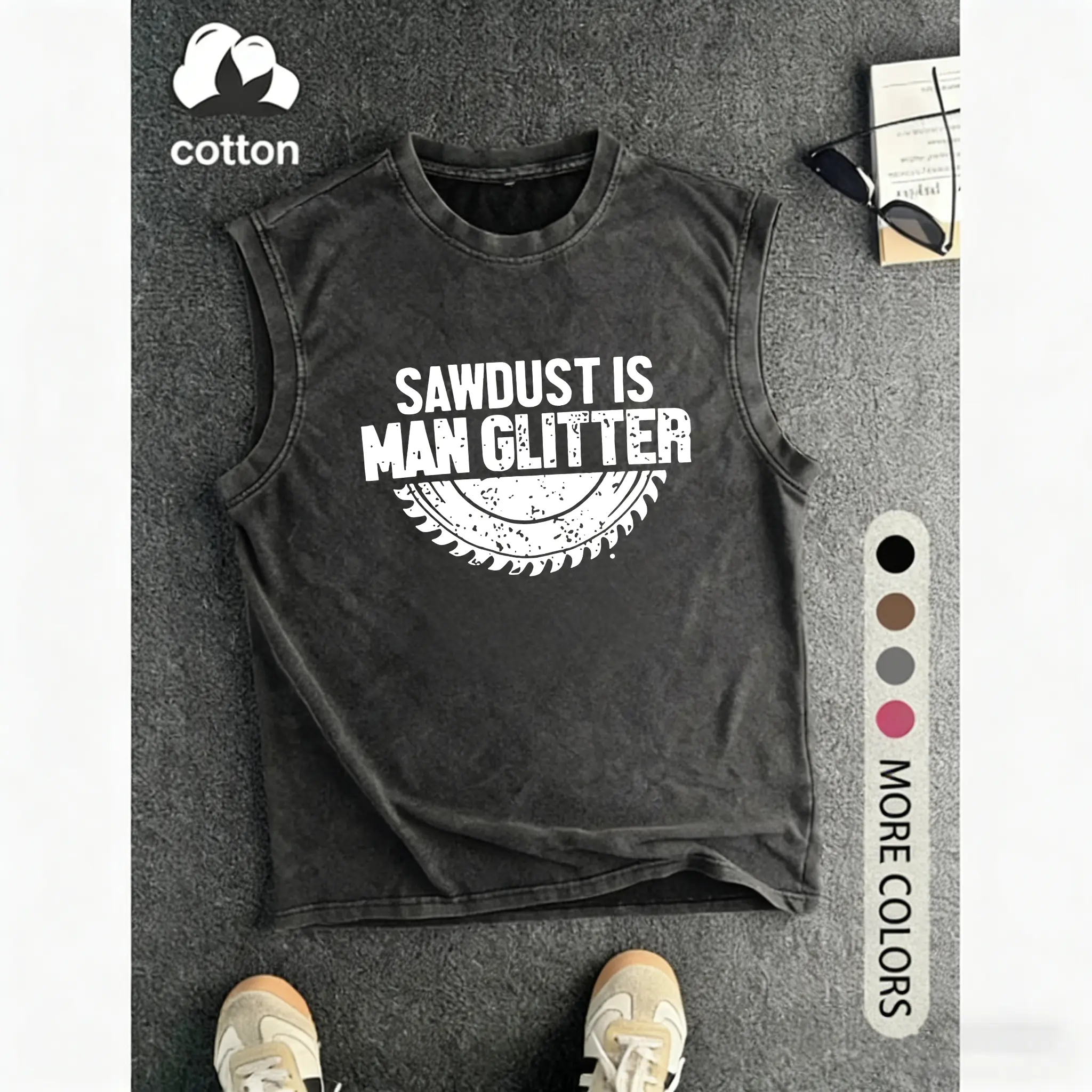 Funny Woodworking Graphic Washed Vest Sawdust is Man Glitter Retro Washed Cotton Casual Streetwear Tank Top for Men