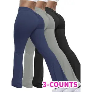 Women’s solid ruched high-waisted sports flare pants — casual, comfortable, breathable butt-lifting skinny pants for yoga, gym workouts, and running; ladies’ sportswear for all seasons