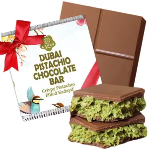 Handmade Dubai Chocolate Pistachio Bar 3.5 Oz Square – Authentic Handmade Pistachio Chocolate, Perfect for Every Occasion, Luxury Chocolate Bars with Crispy Kunafa Pistachio Filling