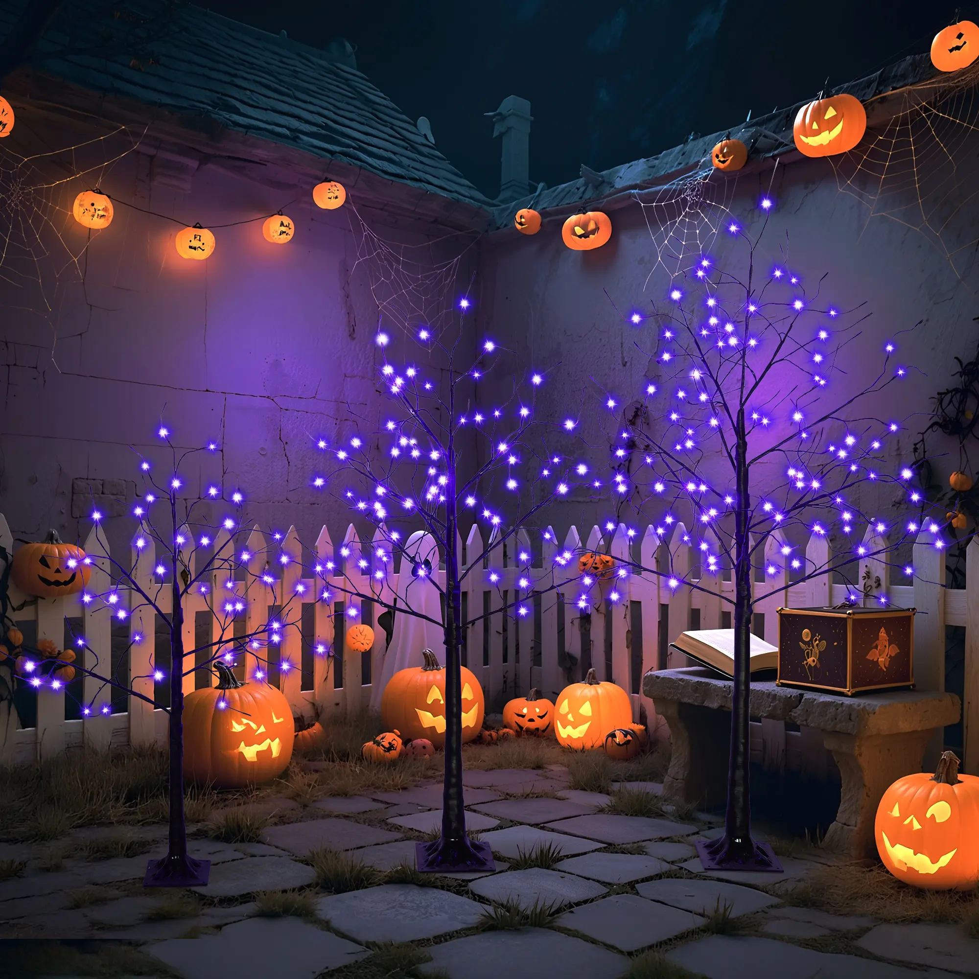 Hardware 3 Pac Halloween Spooky Tree with Purple Lights, 4FT 5FT and 6FT, Lighted Black Tree for Halloween Decoration