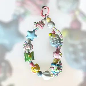 Candy-Colored Cute Beaded Phone Strap and Bag Pendant -2 Color options ( Phone Tether Included) woman key flower bag decoration