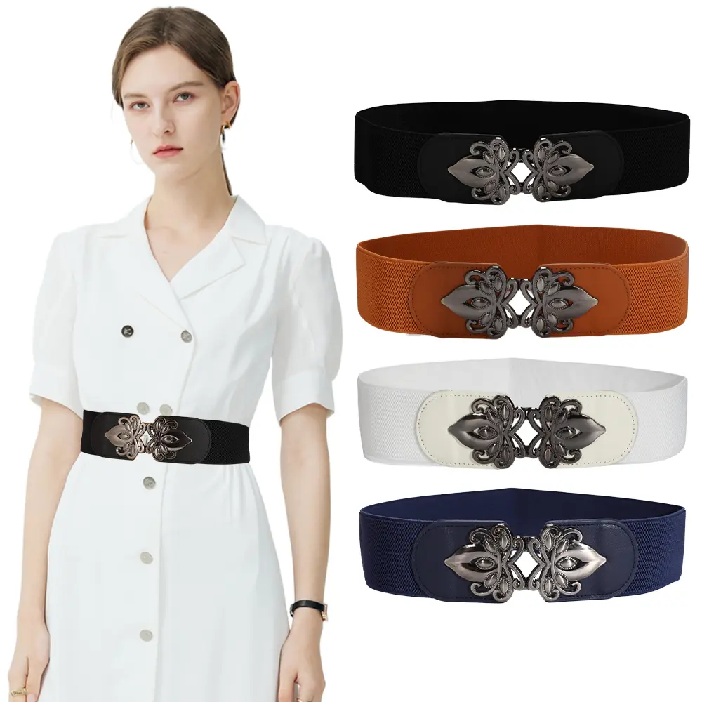 4 Pack Women Wide Elastic Waist Belt for Dress – Plus Size Vintage Stretch Belt, Retro Buckle Elastic Waistband, 2.48 Inch Wide Fashion Cinch Belt for Women Perfect for Dresses, Tunics, Cardigans, High-Waisted Pants, Coats
