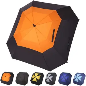 square umbrella with automatic and windproof (Black/orange, 62 inch)