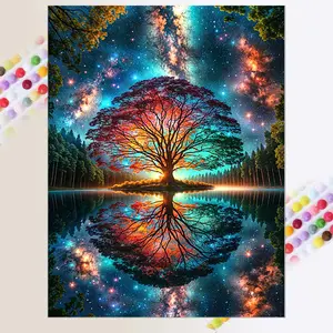 5D DIY Diamond Arts Colorful Painting Kit, 1 Set Tree & Sky Pattern Diamond Arts Colorful Painting without Frame, Handmade Art Crafts for Home Decor Diamond Painting Kits