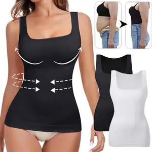 Women's Tummy Control Shapewear Tank Tops, Square Neck  Compression Tank Top, Solid Backless Camisole Body Shaper, Basic Minimalist Womenswear Lady Underwear, Summer Tops Tummy Tuck Garment, Tummy Tuck Shapewear