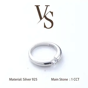 [Venus Jewelry] Lab Created Gemstone 0.5 CCT SImple Solitaire Ring Band Design Solid Silver 925 Ring