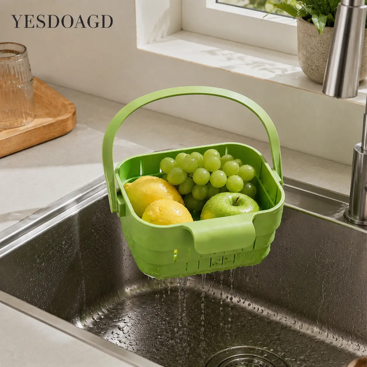 YESDOAGD Foldable Hanging Kitchen Sink Drain Basket, Stainless Steel Kitchen Accessories - Hands-Free Hygienic Design, High-Efficiency Anti-Clog System, Tool-Free Installation, Slim Space-Saving, Easy-Clean, Low-Maintenance Strainer Kitchenware-A