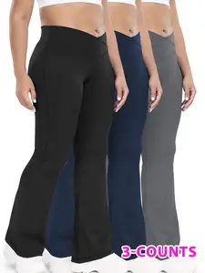 Women's High Waist Yoga Pants Set, Slimming Tummy Control Flare Leggings, Cross Waist Design, Comfortable Elastic Fabric, Fitness & Daily Wear, High Waisted Leggings