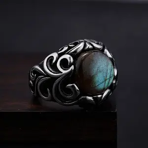 GTHIC Gothic Moonstone Stainless Steel Ring for Women Men Fashion Accessories Birthday Gift Daily Wear
