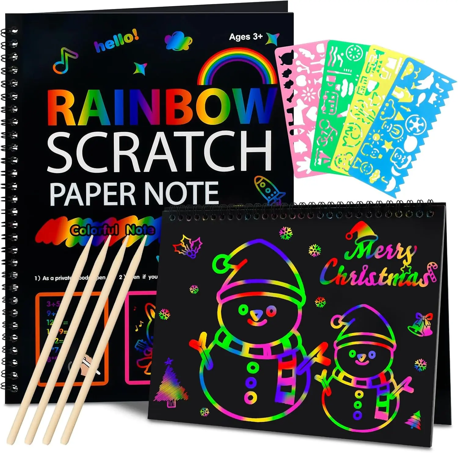 Unisex BPA-Free 2-Pack 10.3x7.7in Scratch Paper Art Crafts, Kids' Educational Toys for 3-4/3-12 Years Artists, Christmas Stocking Stuffers, Back to School Wood Teacher Supplies (Yes for Colleagues)