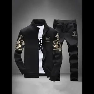 Men’s Two-Piece Set – Regular Fit Dragon Print Zip-Up Hoodie & Pants, Casual Fashion, Comfortable and Breathable Outfit for Everyday Outdoor Wear, Men’s Clothing for Spring and Autumn