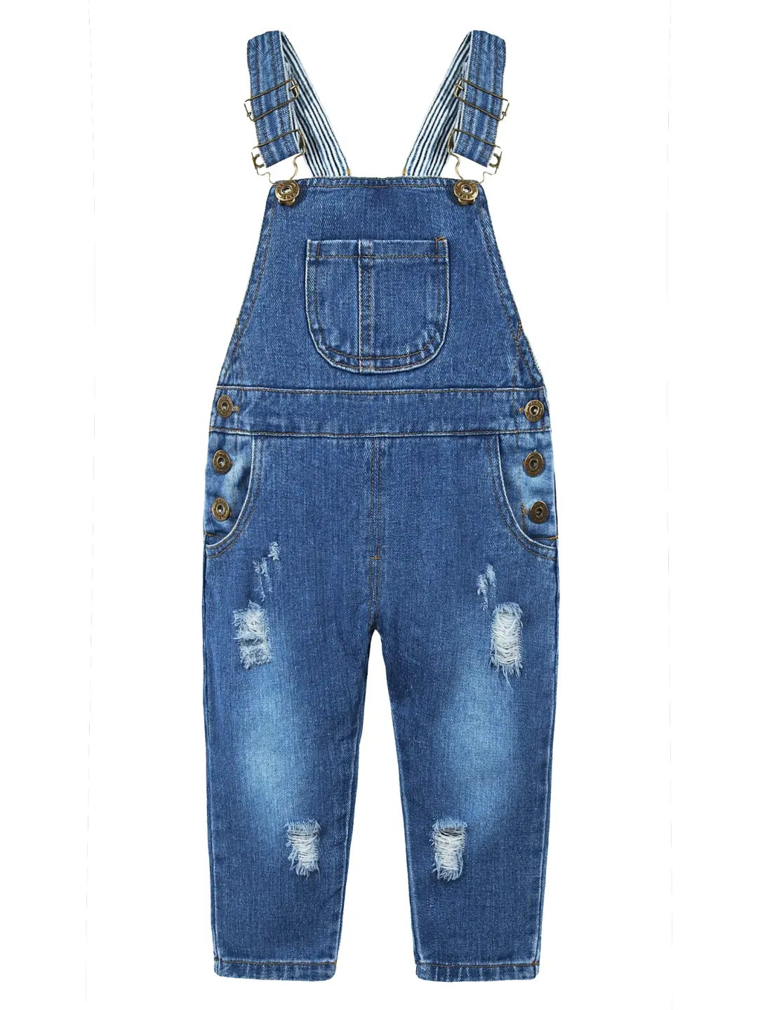 KIDSCOOL SPACE Unisex Ripped Denim Overalls - Infant Toddler Clothes, 12M-7T Snap Crotch Jeans, Sailor-Themed Outfits for Boys & Girls