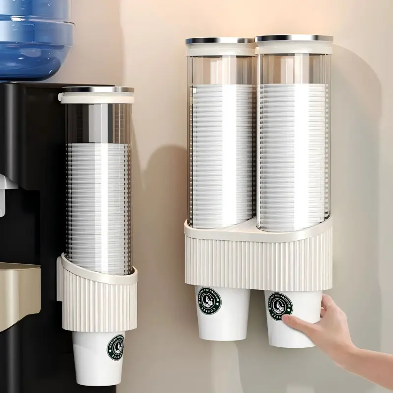 Wall Mounted Disposable Cup Dispenser, Paper Cup Holder for Water Dispenser, Dustproof Cup Storage Organizer for Kitchen, Office & Bar
