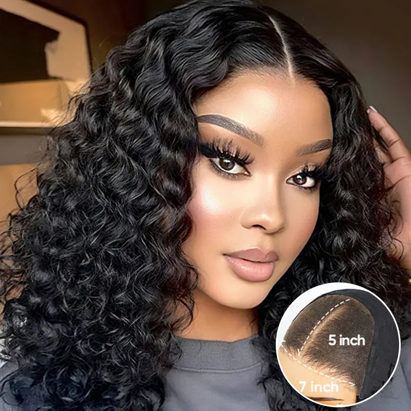 CurlyMe Wear and Go Water Wave HD Lace Glueless Hair Bob Wig Pre-cut HD Lace Natural Black 180% Density