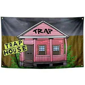 Trap House Flag Funny Cool Flags For Room Guys Wall Meme Flags Banner 3x5 Ft College Dorm Bedroom Man Cave Frat,Seasonal Decor