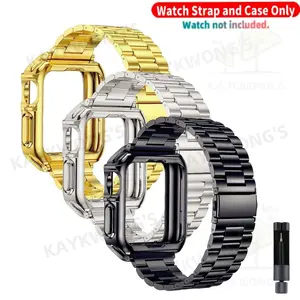 KAYKWONG'S 2 in 1 Set, Smart Watch Accessories, with 1 Stainless Steel Apple Watch Band & 1 Tpu Case, Watch Protector, Compatible with iWatch Series 11/10/9/8/7/6/5/4/3/2/1/se, For 38mm/40mm/41mm/44mm/45mm/46mm/49mm, Replacement Strap