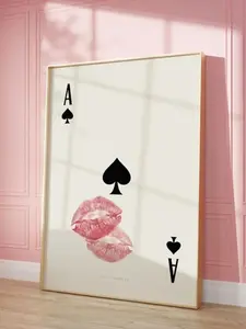 Playing Card Wall art, Aces of Spades Print, Trendy Retro Kiss Lips, Femme Fatale Print Apartment aesthetic - No Frame