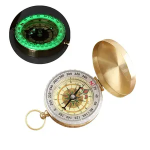 Brass Outdoor Compass - Gold Copper Portable Pocket Compass with Glow-in-the-Dark Display for Camping & Hiking Navigation