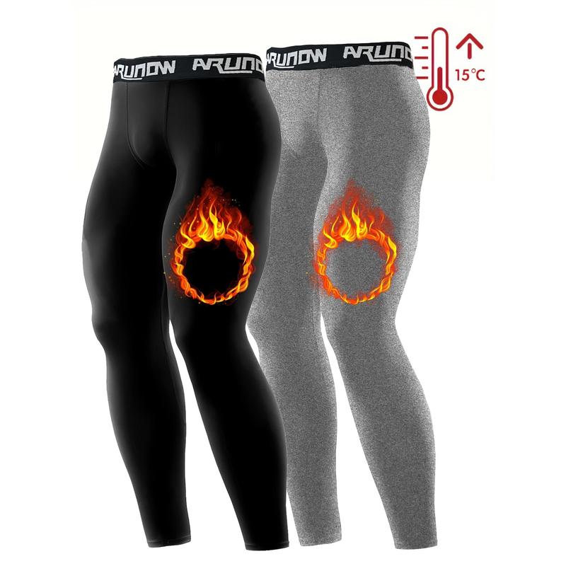 2pcs Men'S High-Elastic Waistband Thermal Leggings - Full-Length Tight-Fit Winter Pants with Full-Length Zipper Closure, Thermal Insulation for Gym, Running, Casual Wear - Solid Color Athletic Pants (hand Washable), Gym Wear, Sleek Design