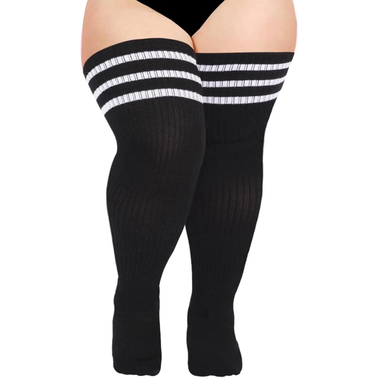 Plus Size Thick Thigh High Socks for Thick Thighs- Extra Long Striped Over the Knee Halloween Socks Leg Warmers Long Striped Thigh High Socks Curvy Cute Womenswear Fits Love Oversize