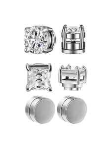 Crystal Magnetic Stud Earrings & Clip-ons, unisex minimalist rhinestone round zircon design. Punk-style magnetic earrings require no ear piercings, comfortable and easy to wear. Fashion jewelry for both men and women, perfect gift choices for Mother’s Day