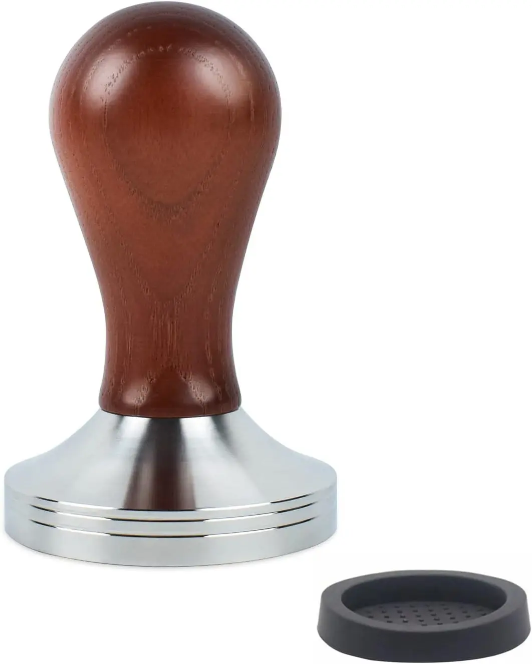 Espresso Press Hand Tamper Coffee Distributor & Tamper 49mm Walnut Wooden Handle And 304 Stainless Steel Flat Base With Mat Espresso Machines Accessory (49mm)
