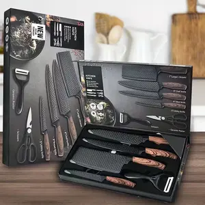 6Pcs Professional Kitchen Knife Set - Ultra Sharp Stainless Steel Chef Slicing Knife, Scissors & Sheaths with Non-Stick Ergonomic Wooden Handles | Aesthetic Culinary Cooking Kit Gift Box for Home Chefs, RV Camping & Outdoor BBQ
